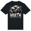 Black t-shirt with demon graphic design.