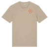 Sand colored tee with red geometric emblem