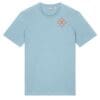 Light blue T-shirt with small red logo.