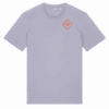 Light gray T-shirt with orange logo.