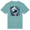 Teal shirt with underwater diver illustration.