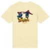 Beige T-shirt with parkour graphic design.