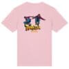 Pink t-shirt with parkour graphic design.
