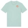 Caribbean blue shirt featuring small red badge