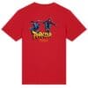 Red t-shirt with parkour design graphic.