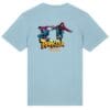 Light blue shirt with parkour graphic design.