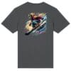 Gray t-shirt with colorful skier design.