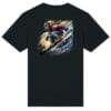 Black t-shirt with colorful skier design.