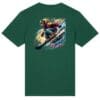 Green t-shirt featuring a dynamic skier graphic.