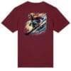 Maroon t-shirt with colorful snowboarder design.