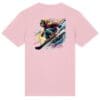 Pink T-shirt featuring colorful snowboarder design.