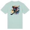T-shirt with colorful snowboarder graphic design.