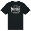 Black t-shirt with white graphic design.